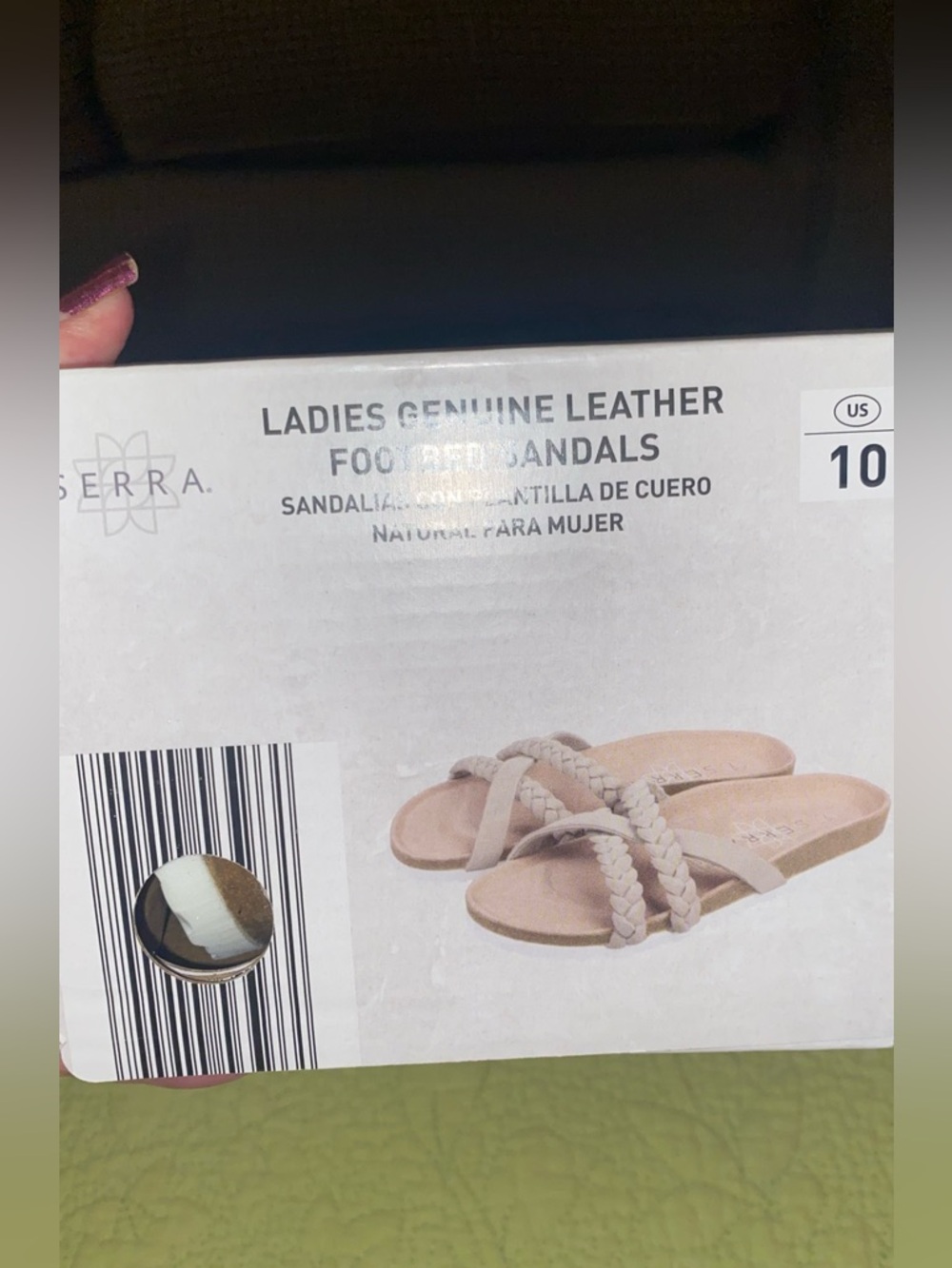 Serra Ladies Genuine Leather Footbed Sandal - Taupe Size 10 - Picture 4 of 6
